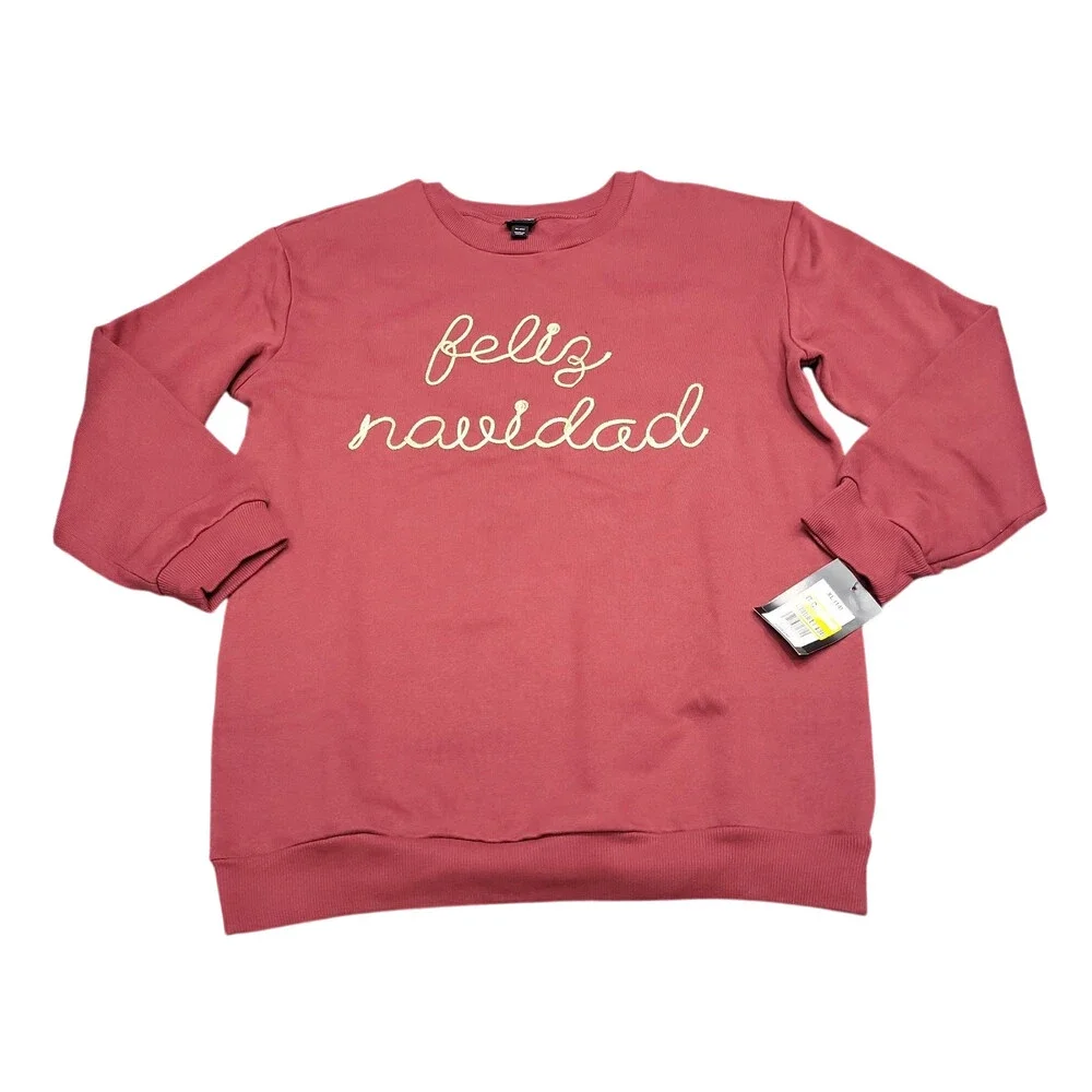 Girls' Oversized Feliz Navidad Sweatshirt - art class Maroon Size X-Large 14